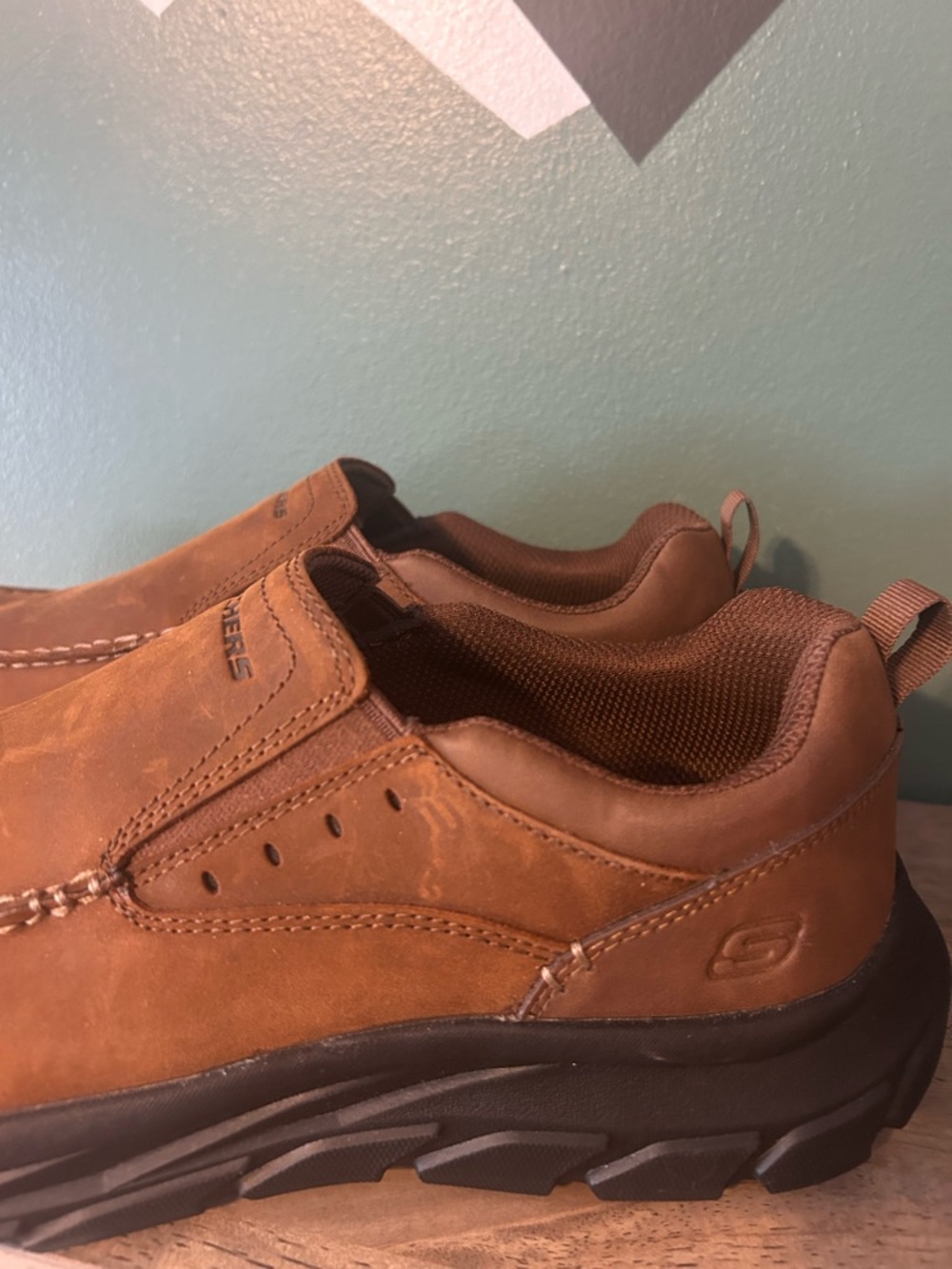 Skechers Brown Leather Slip On Shoes Men’s 11.5 Comfort Loafers Casual Work - Picture 8 of 9